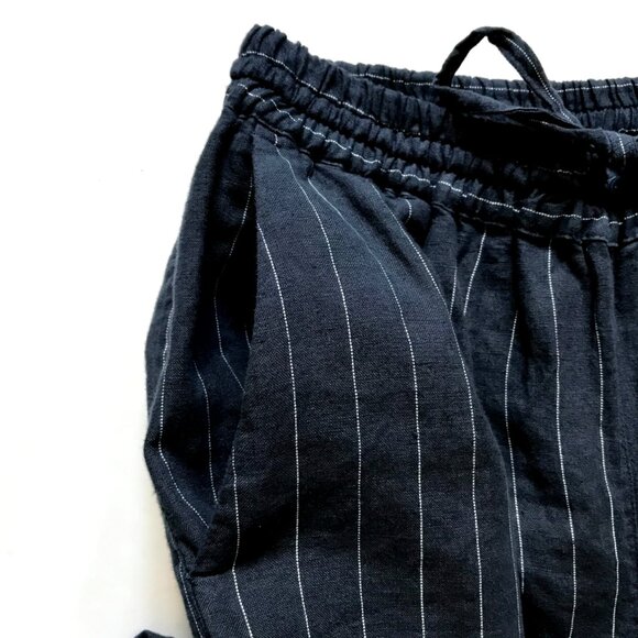 NWOT 120 % Lino Pinstripe Drawstring Pants Womens 40 XS Navy Blue Stripe Linen - Picture 5 of 12